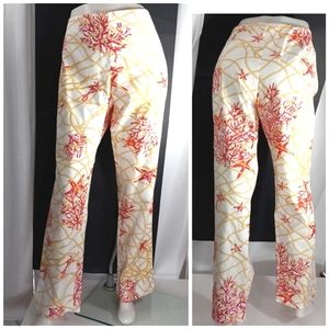 J. MCLAUGHLIN Straight Cotton Lined Pants Coral & Rope Sequin Accents Li…